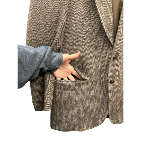 Ernie II Men's Wool Blazer Herringbone Tweed‎ Vintage Academia USA Tailored 42L - Picture 6 of 9